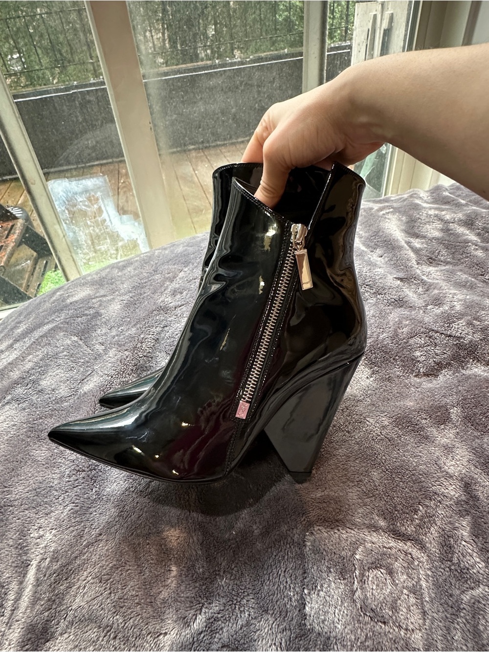 Saint Laurent YSL Black Patent Leather Pointed Toe Heeled Booties Ankle - Picture 12 of 14